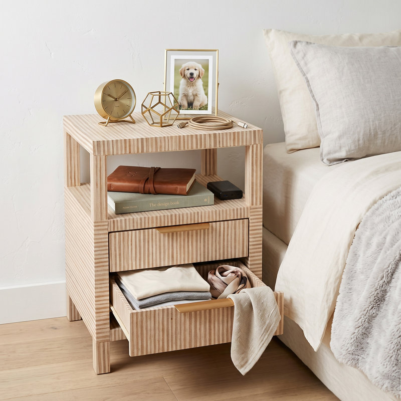 Table d'appoint moderne en métal tressé avec tiroir, idéale pour le salon ou la chambre - Design élégant pour les petits espaces - Ivoire et beige