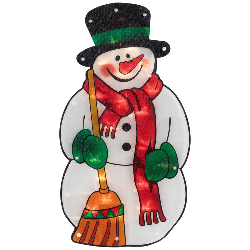 17.5" Lighted Snowman with Broom Winter Window Silhouette