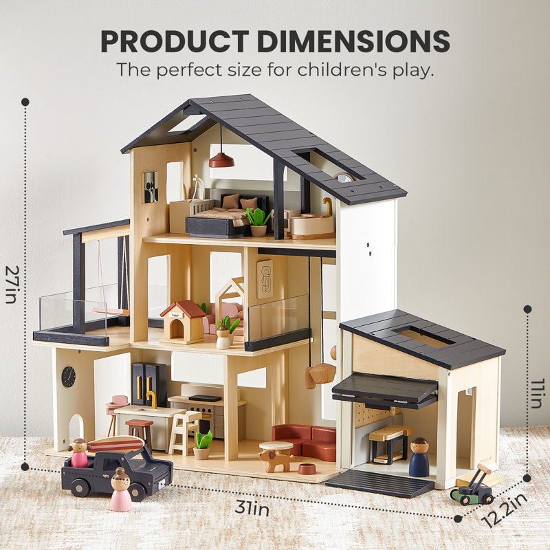 Maison de poupée et garage en bois Tiny Land® Sweetwood Edge