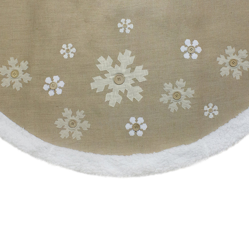 Jupe d'arbre de Noël brodée flocon de neige 48 po beige et blanc