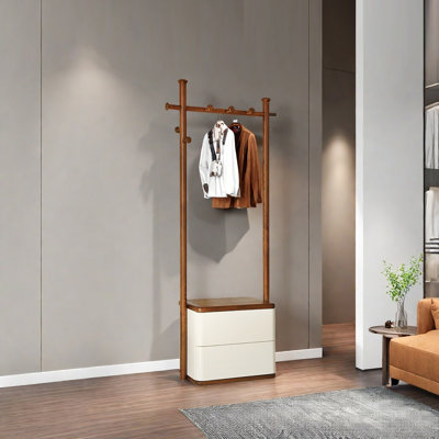 Elegant Ash Wood Coat Rack with Storage