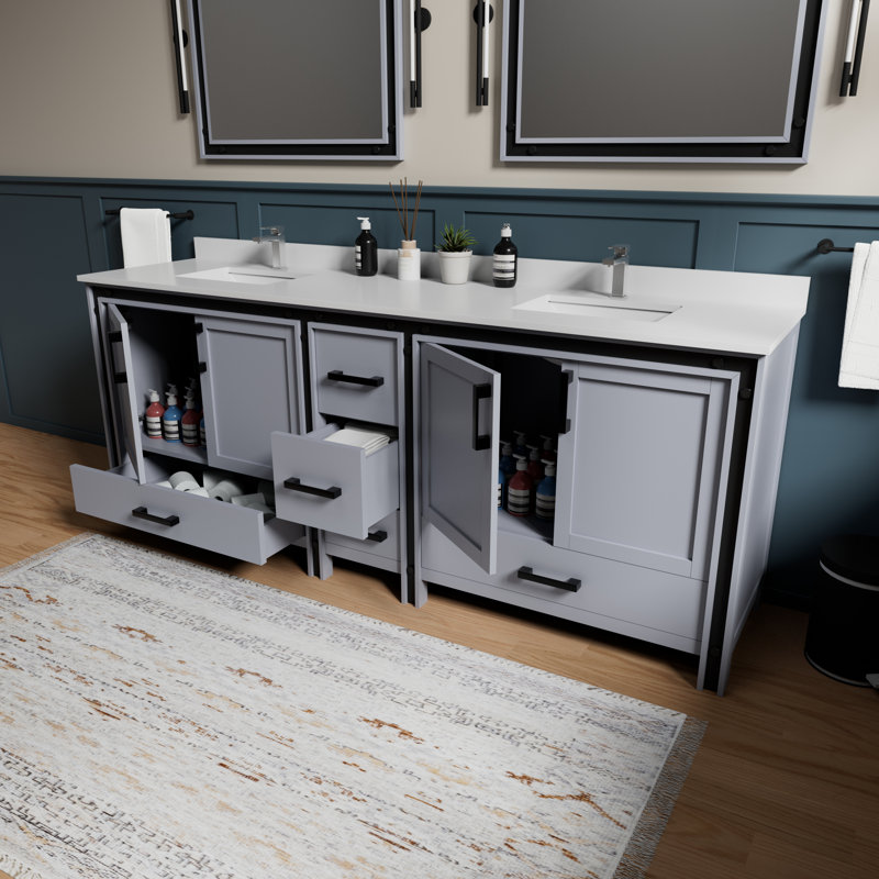 Meuble-lavabo double l 84 po x P 22 po Ziva, Gris foncé
