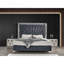 Grand lit tapissier contemporain avec rangement pratique et velours en tissu d'ameublement hydraulique gris minuit
