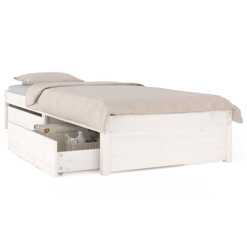 Bed Frame with Drawers, Small Single (2'6), White