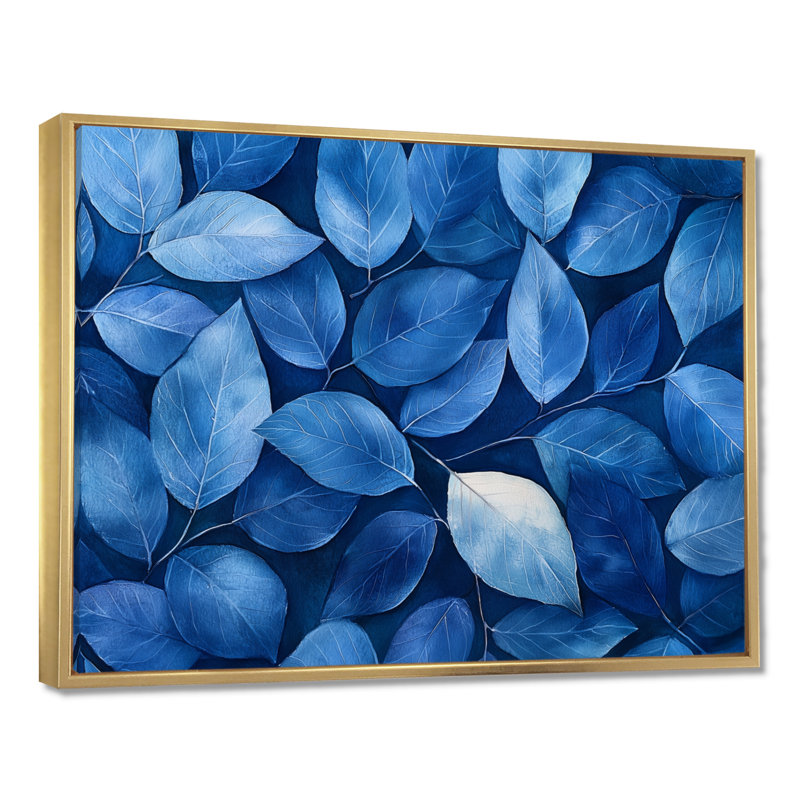 Indigo feuilles feuillage collage II - feuilles grand art mural, H 16 po x l 32 po, Doré