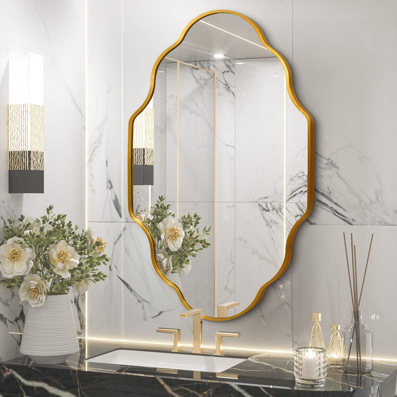 Oval Bathroom Mirror, Aluminium Frame Vanity Mirror with 4mm HD Shatterproof Glass, Wall Mounted Portrait or Landscape, Gold
