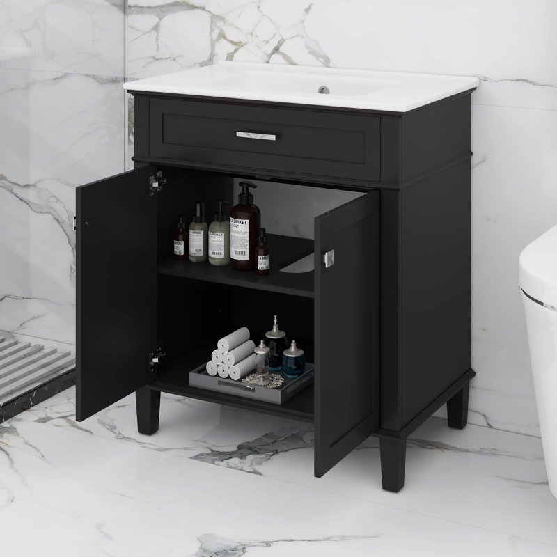 Meuble-lavabo 30 po avec lavabo en céramique, Noir