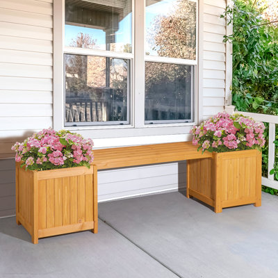 2-In-1 Outdoor Wood Garden Bench With Raised Planter Boxes by Ophelia & Co.