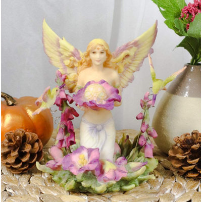 Statue de la déesse de la fleur mauve avec des colibris Trinx Margarita Faith Fairy Naiad