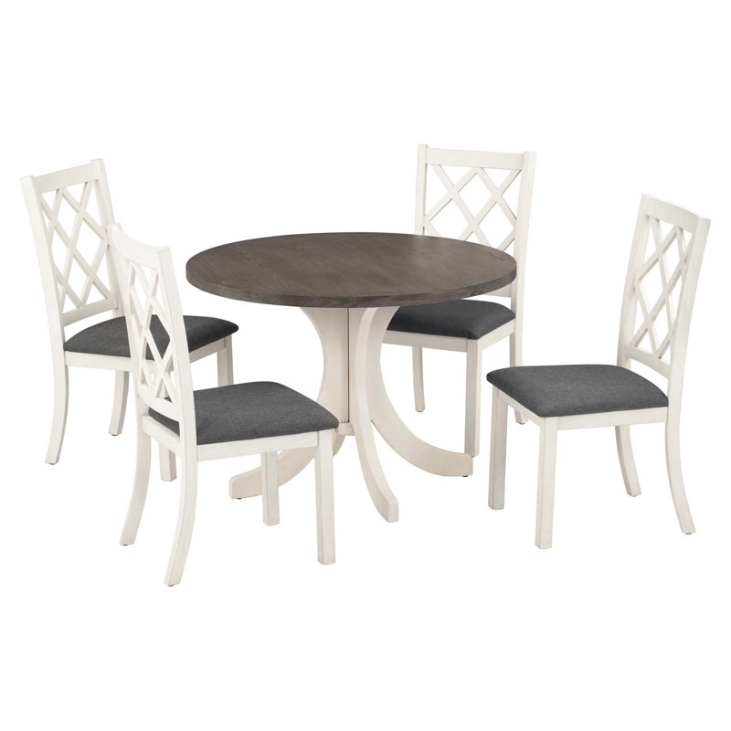 Ensemble de table de salle à manger 5 pièces Mid-Century, Brun, Gris / blanc crème