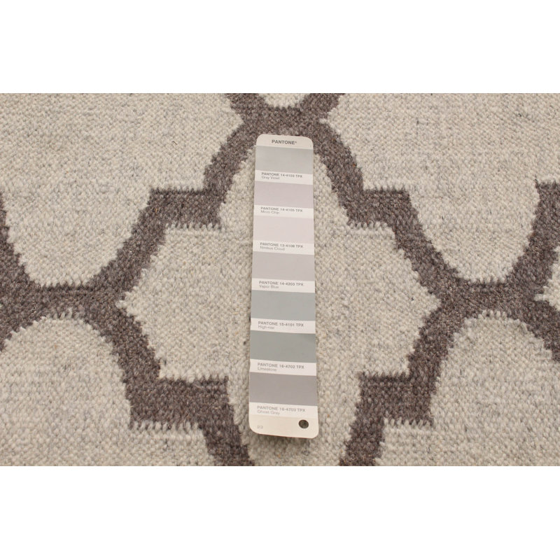 Tapis géométrique en laine tissé à plat à la main brun / beige