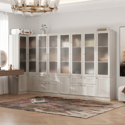3 Piece Corner Closet System With Tempered Glass Doors And Drawers And Shelves