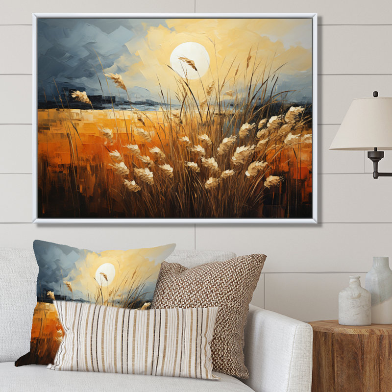 Beige des Prairies Bliss entrelacé sur toile, H 12 po x l 20 po x P 1 po, Cadre flottant blanc