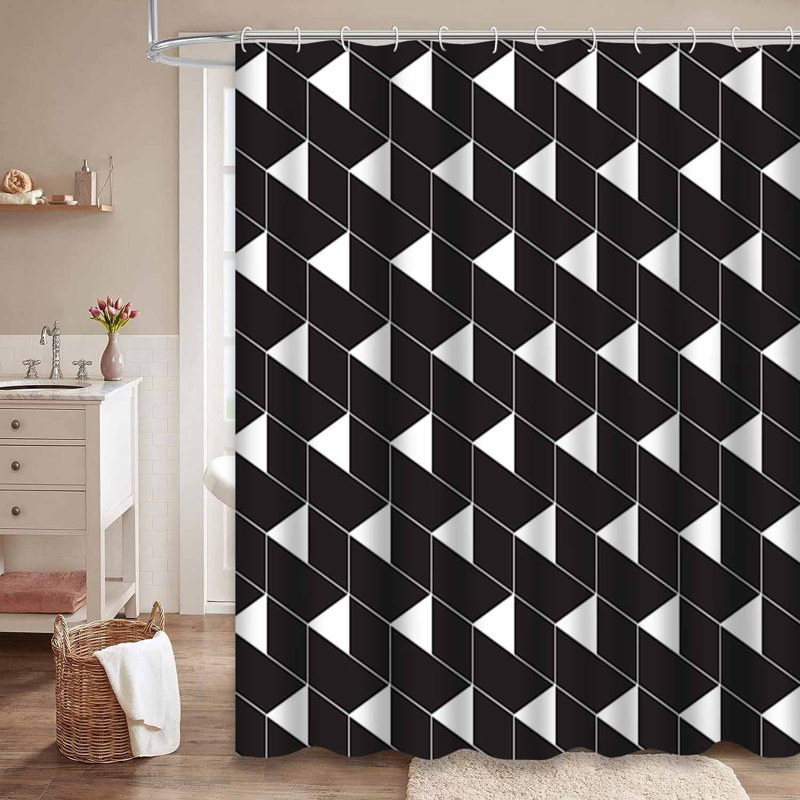 Rideau de douche géométrique noir à carreaux classiques avec 12 crochets, L 72 po x l 78 po