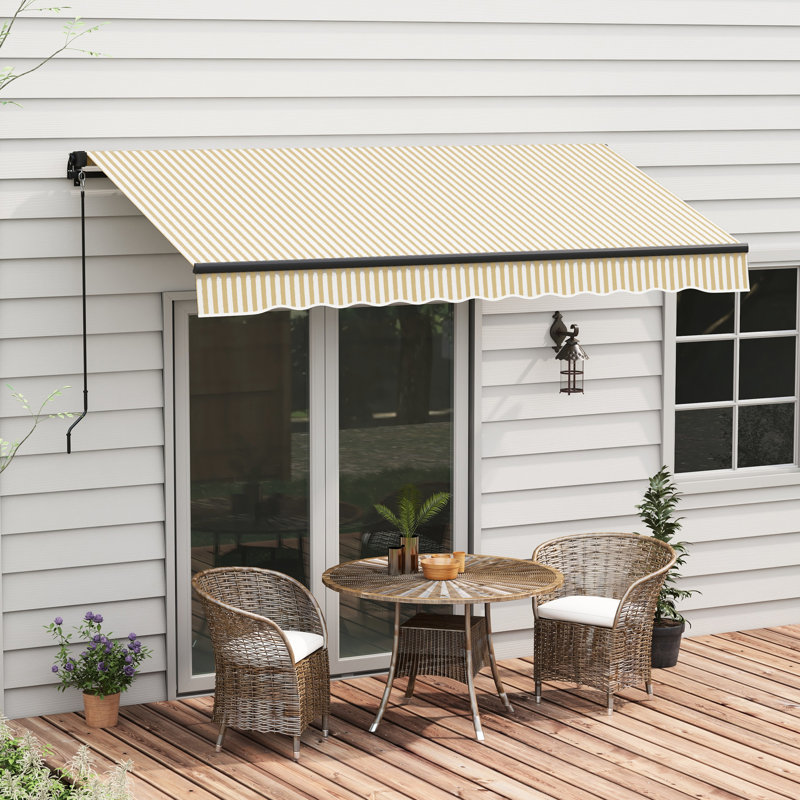 Auvent de jardin rétractable 12 pi x 10 pi, abri de soleil avec fonctionnement manuel, tissu 280 g / m², structure en aluminium, beige pour balcon rétractable de 10 pi, parasol à manivelle robuste, balcon,