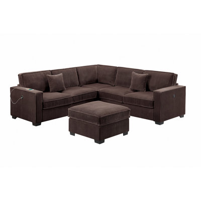 4Pc Modern Sectional Set Left And Right Arm Loveseat Matching Pillow Square Arms Cocktail Ottoman Plastic Legs Primary Living Room