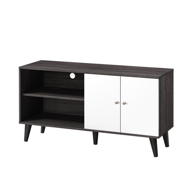 Modern Tv Stand With Storage, Dark Gray + White, Suits Tvs Up To 50-59 2 Shelves & 1 Cabinet, For 50-59", Fashionable Design