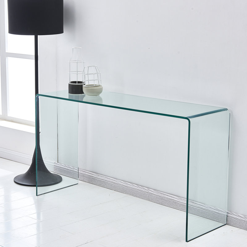 Bureau transparent transparent en verre trempé à usage domestique - Bords arrondis fonctionnels et modernes