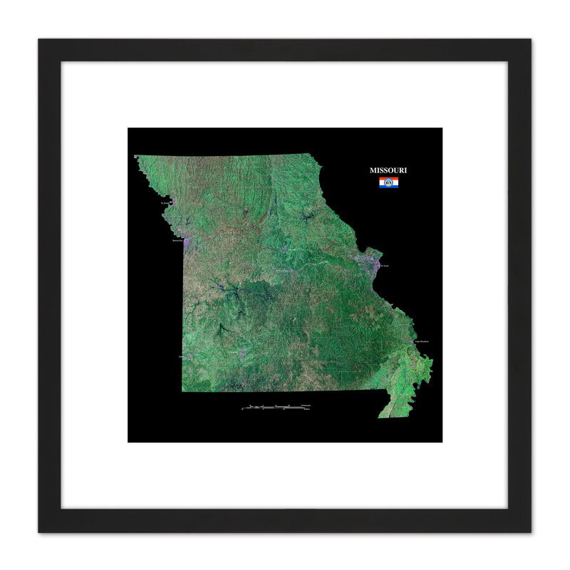 Map County Satellite USA State Flag Missouri Replica 1 Piece Single Picture Frame Painting