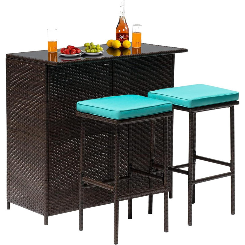 Bar Set with Stools, Blue