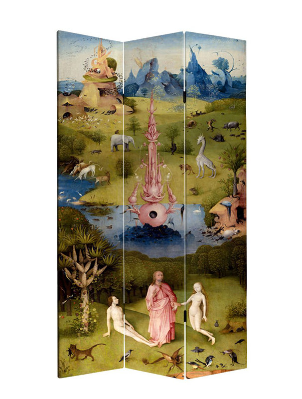 84" x 38.75" Tall Double Sided Garden of Delights Canvas 3 Panel Room Divider