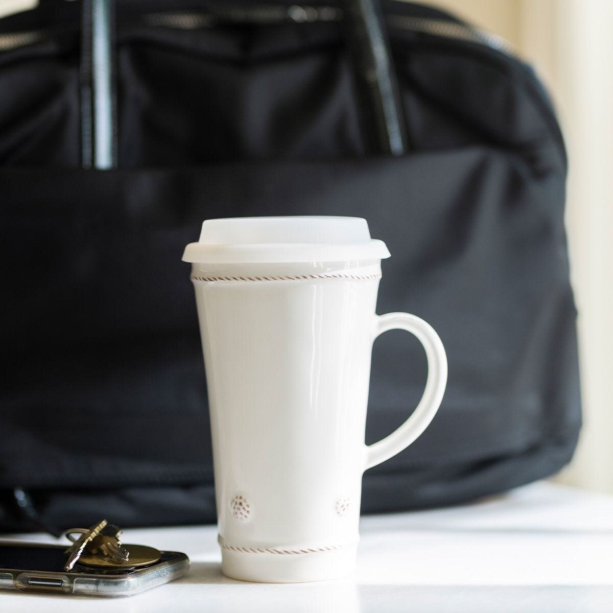 Berry & Thread Travel Mug with Silicone Lid - Whitewash