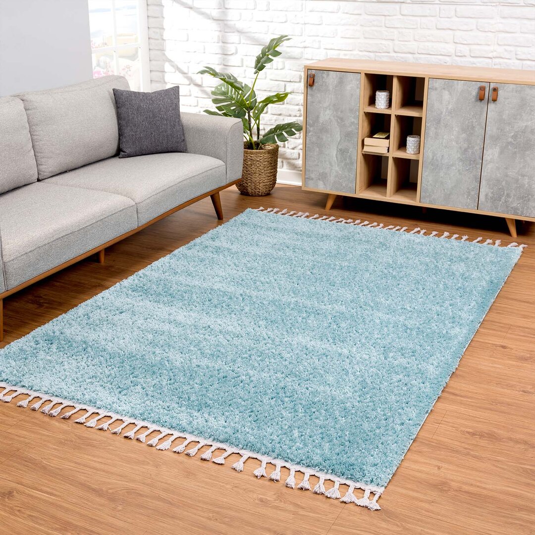 Teppich Pulpy 100 Wohnzimmer Kettfäden Uni Blau Shaggyteppich Langflor Schlafzimmerteppich Flauschig Weich Moderne Wohnz...