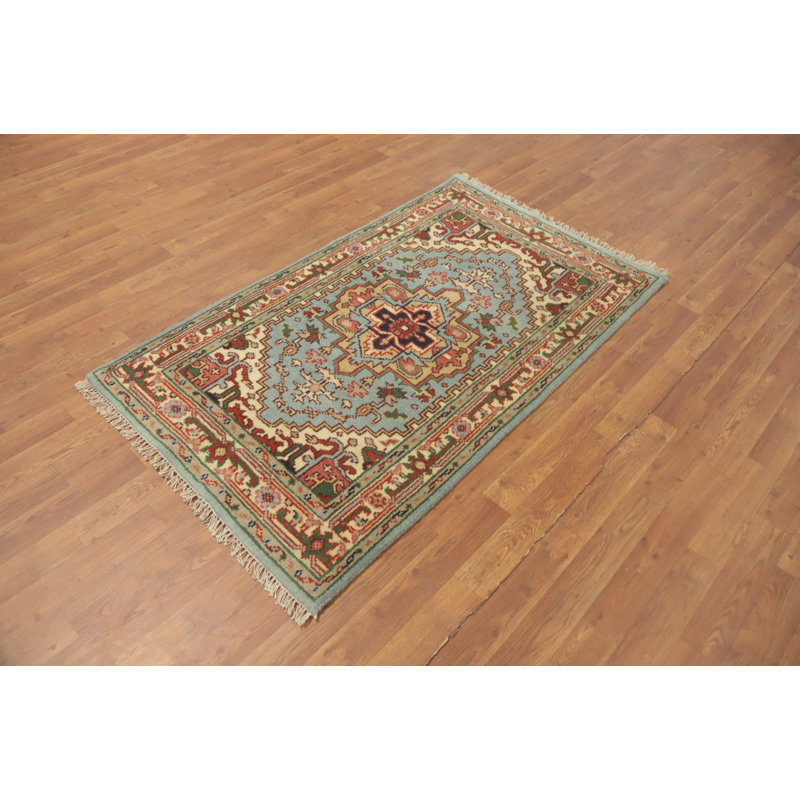 Tapis décoratif en laine bleu clair 3 x 5