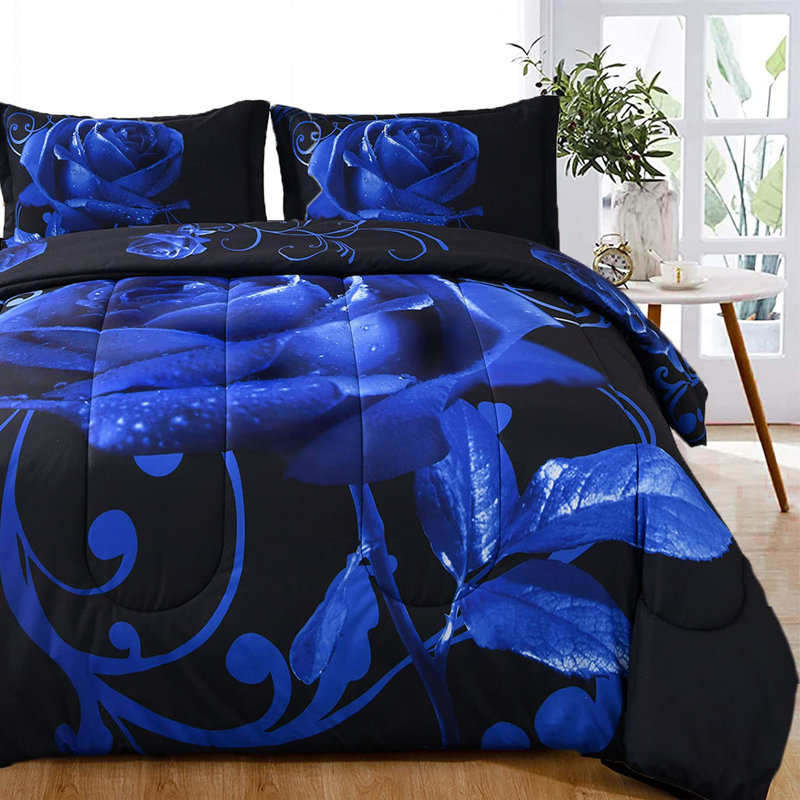 Ensemble de literie 3 pièces réversible rose en microfibre toutes saisons, Édredon pour grand lit + 2 taies décoratives pou