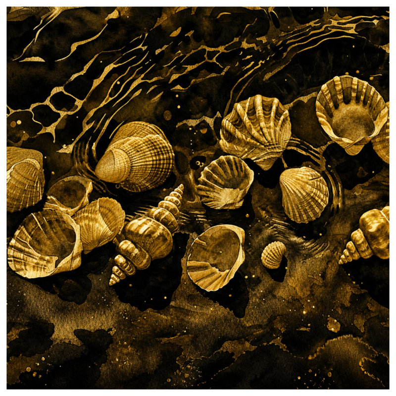 Golden Seashells Illustration, rideaux transparents et occultants - 1 panneau, 50 po x 92 po - 1 panneau, Blocage