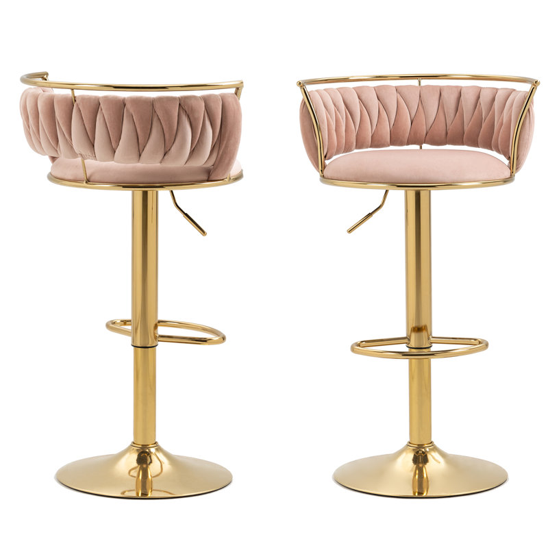 Tabouret de bar pivotant avec dossier Ginko, Rose, Doré