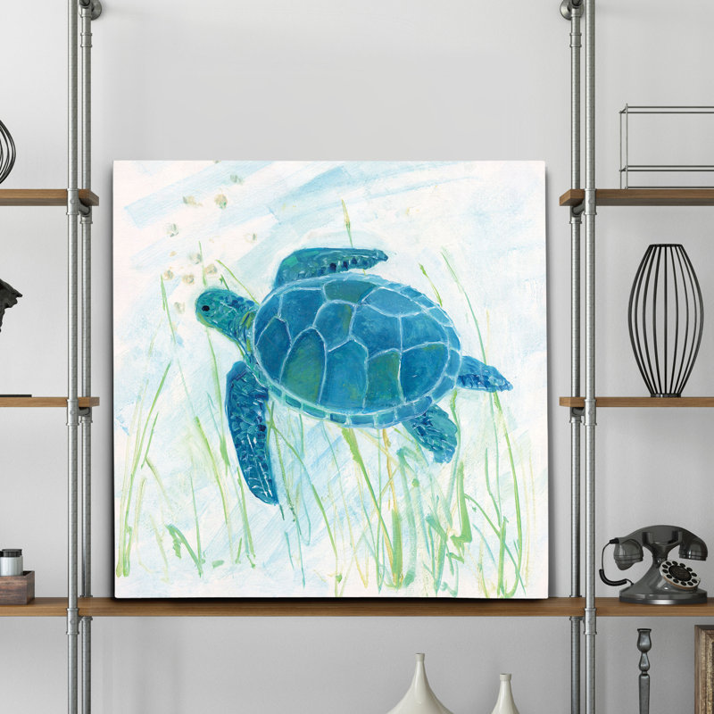 « récif tortue ii », peinture, H 24 po x l 24 po x P 1,5 po, Cadre noir
