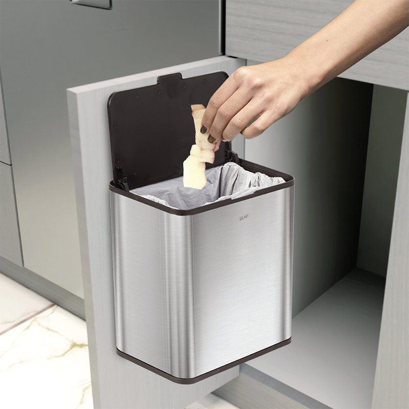 1.5 Gallon Brushed Stainless Steel Rectangular Trash Can with Lid