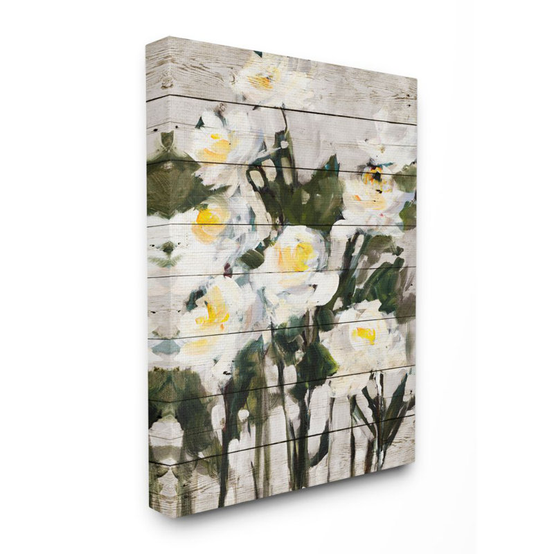«Abstract Wood Panel Flower Paint», impression sur toile, Toile tendue, H 20 po x l 16 po x P 1,5 po