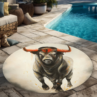 Fierce Bull Outdoor Area Rug | Western Farm Animal Decor