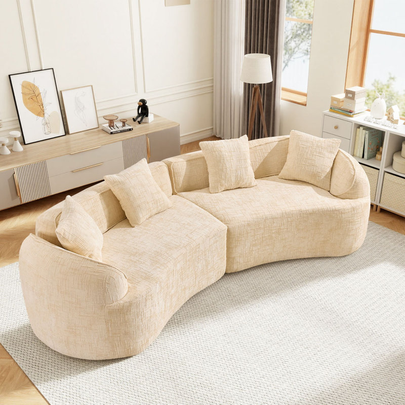 109.45" Curved Compression Sectional Sofa, No Assembly For Multiple Scenarios, Beige