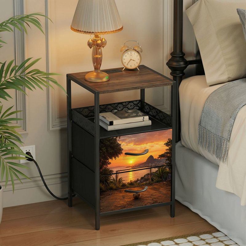 Table de chevet 2 tiroirs avec station de charge, table de chevet avec ports USB et amp; Table de chevet Outlets