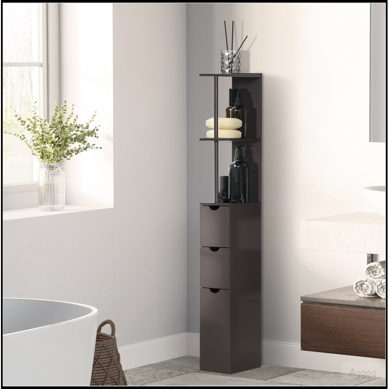 Armoire de rangement de salle de bain haute HOMcom de 54 po, tour à linge autoportante avec tablette à 2 niveaux et tiroirs, organisateur de plancher étroit, brun