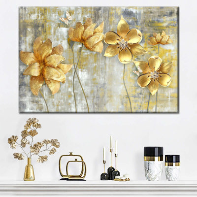Grandes fleurs dorées sur toile