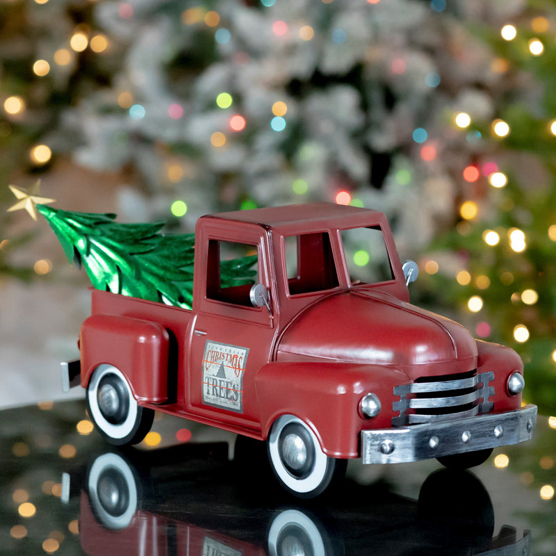 Camion de Noël à l'ancienne avec arbre, Rouge