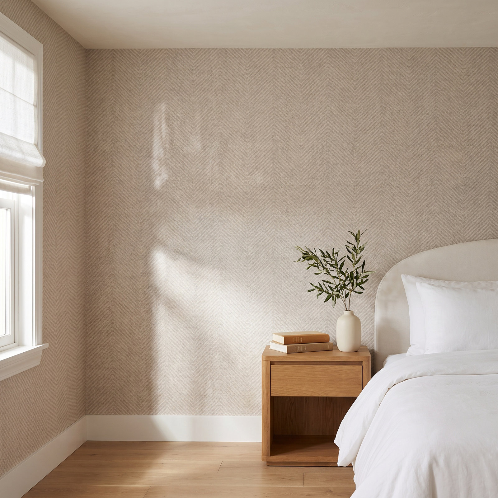 Grasscloth Parquet Self-Adhesive Wallpaper Roll, Beige