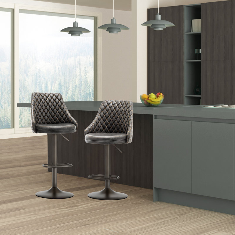 Tabouret de bar pivotant rembourré à hauteur réglable avec repose-pieds (ensemble de 2), Gris foncé