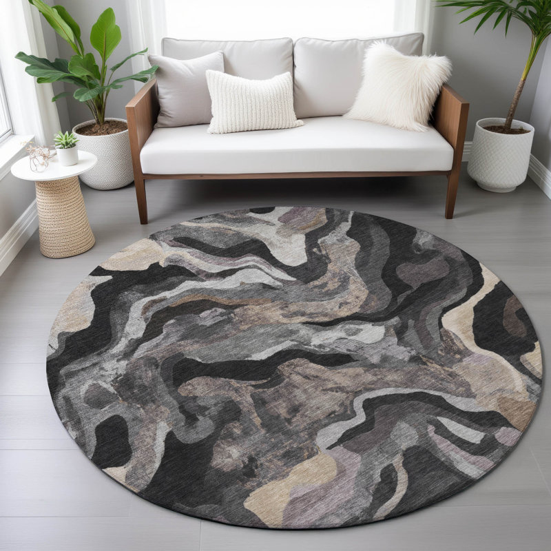 Machine Washable Indoor/Outdoor Colman ACN2162 Modern Rug, Round 8'