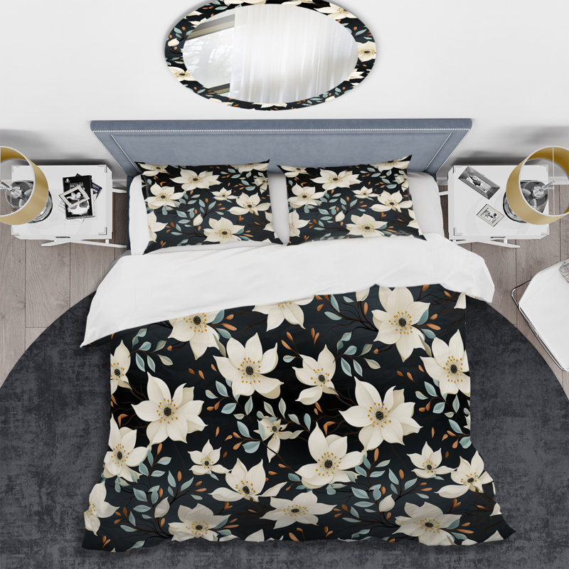 Ensemble de housse de couette Enura Mystic Beige and Black Blossum Aura III