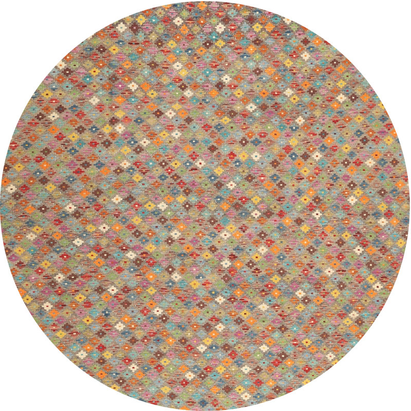 Tapis contemporain brun / rouge, Rond 5 pi