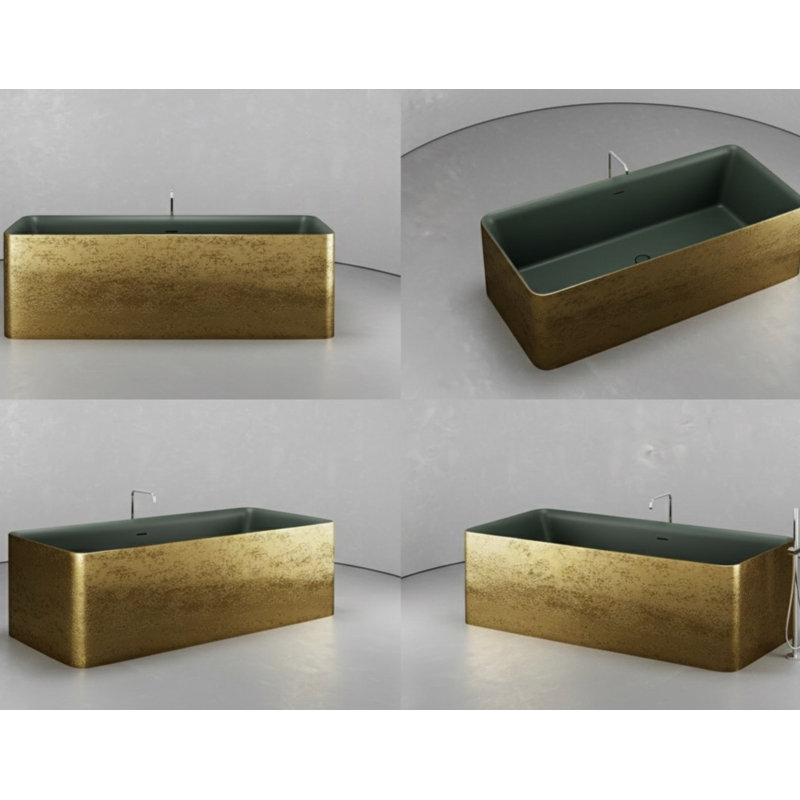 Baignoire rectangulaire autoportante texturée en laiton vieilli / vert 70,9 po x 31,7 po Vast Studio, Laiton / vert