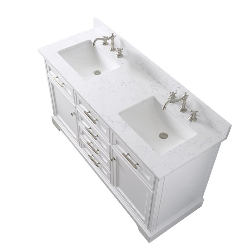 Thompson 60" W Double Vanity, White/Brushed Nickel