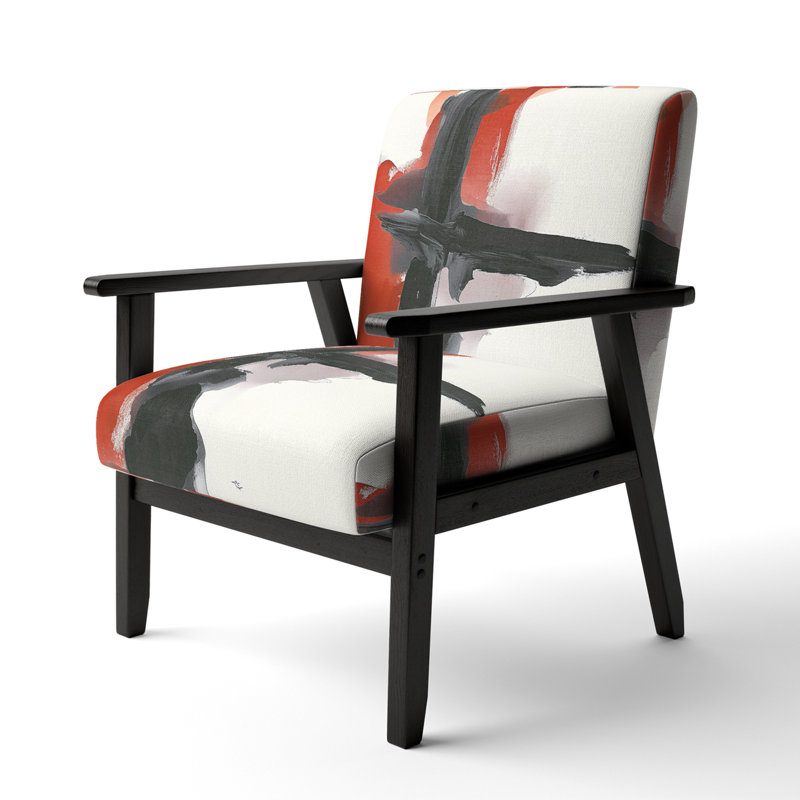 Geometric IV - Upholstered Modern Accent Arm Chair, Black, Red
