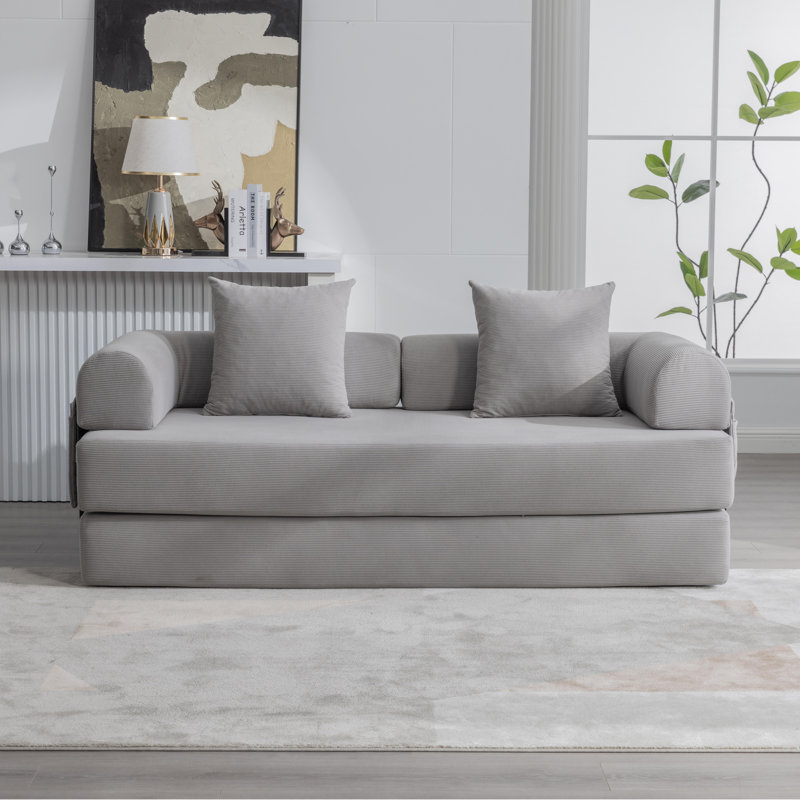 Canapé pliable avec structure en métal et pochette de rangement, modulaire réversible en tissu pour les petits espaces, Gris