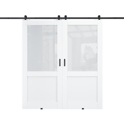 96in. And 80in.Half Lite White Door Slab Prefinished Surface With All Barn Door Hardware Kit